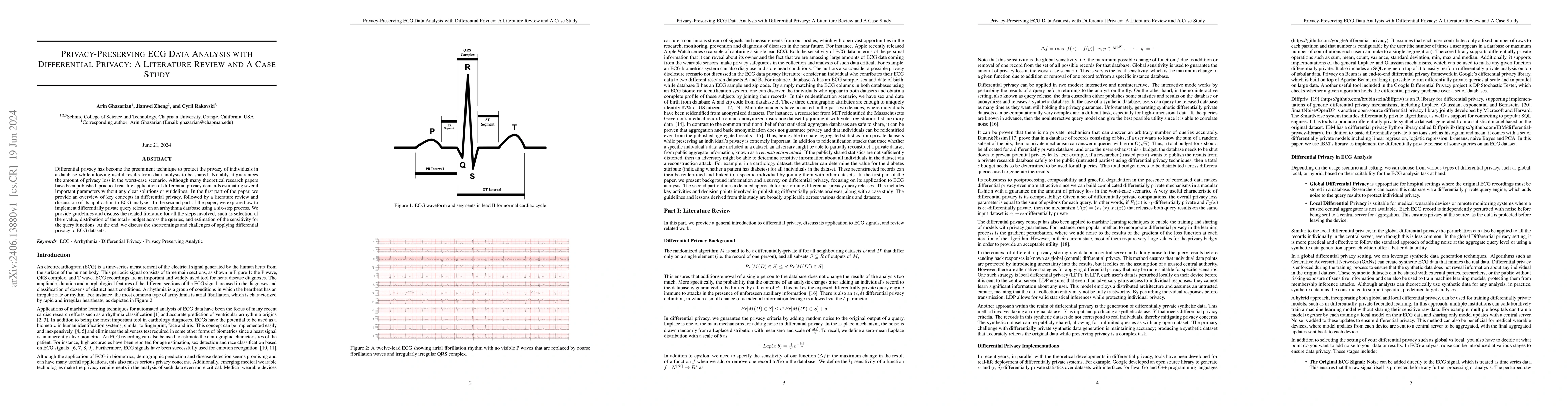 Thumbnail for Privacy-Preserving ECG Data Analysis with Differential Privacy: A
  Literature Review and A Case Study