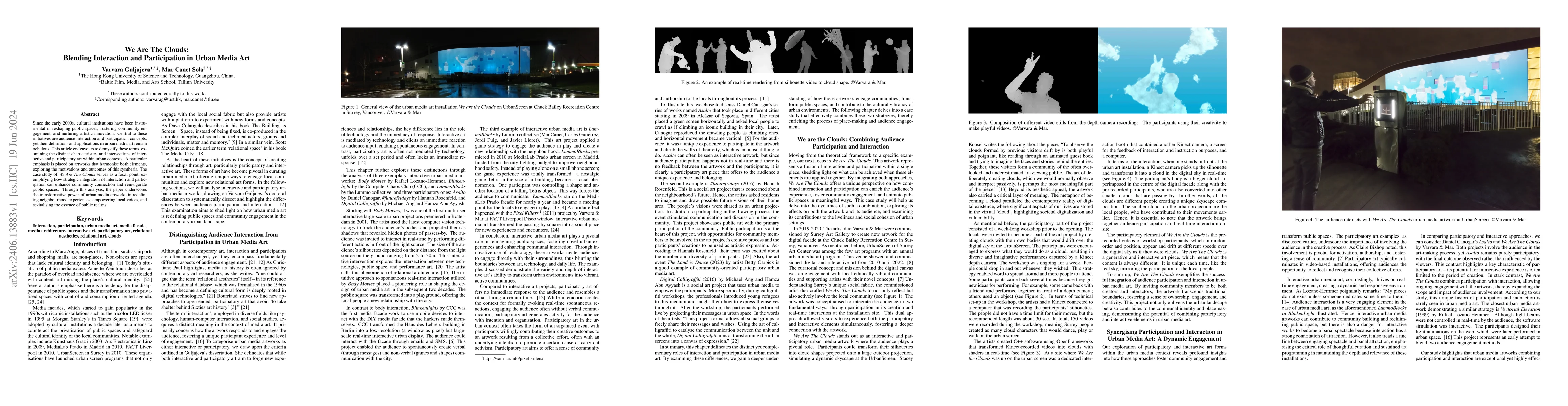 Thumbnail for We Are The Clouds: Blending Interaction and Participation in Urban Media
  Art