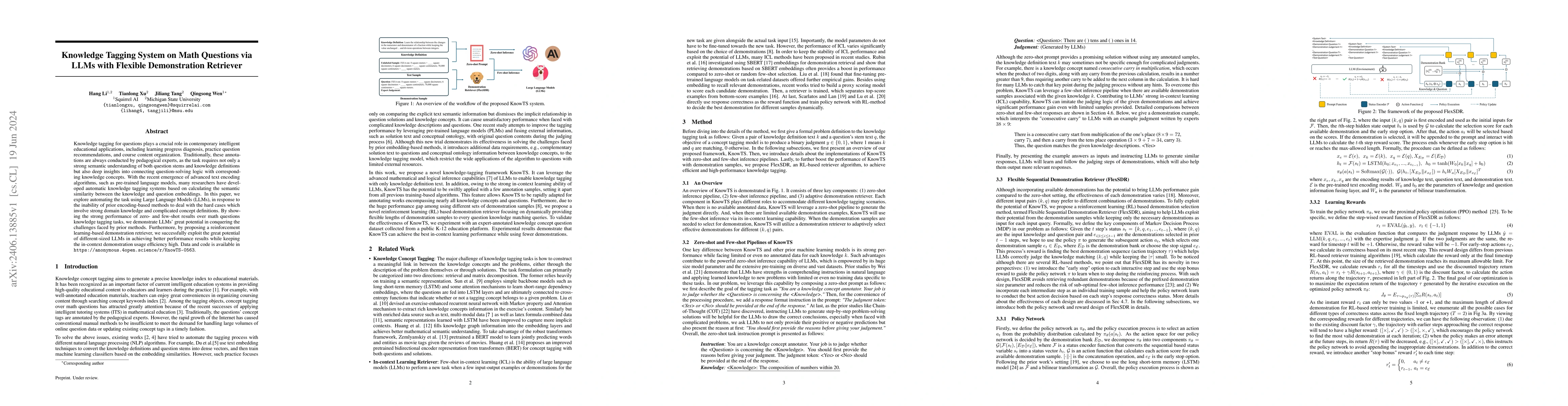 Thumbnail for Knowledge Tagging System on Math Questions via LLMs with Flexible
  Demonstration Retriever