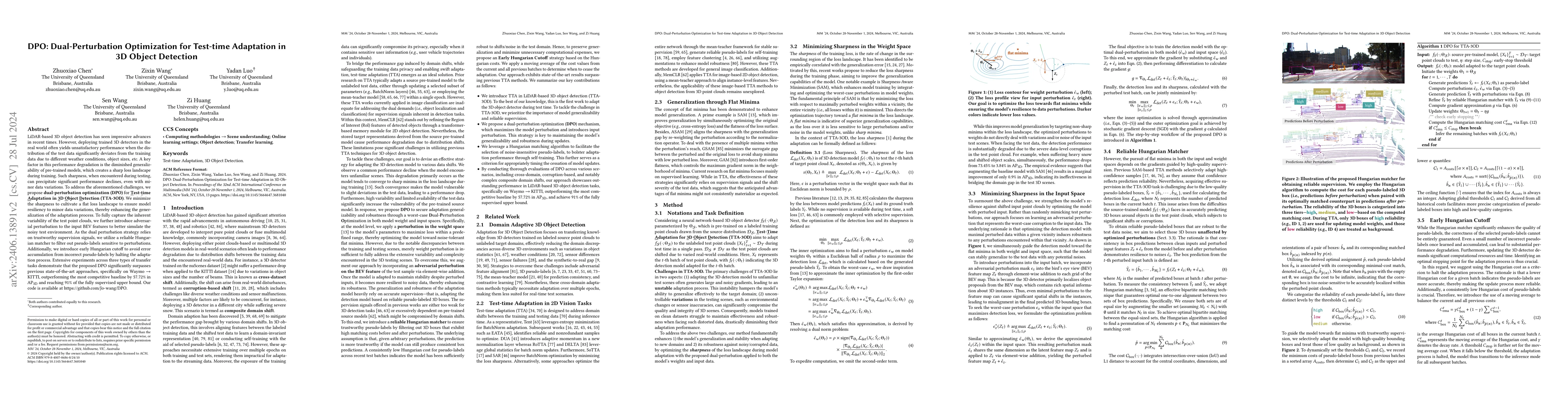 Thumbnail for DPO: Dual-Perturbation Optimization for Test-time Adaptation in 3D
  Object Detection