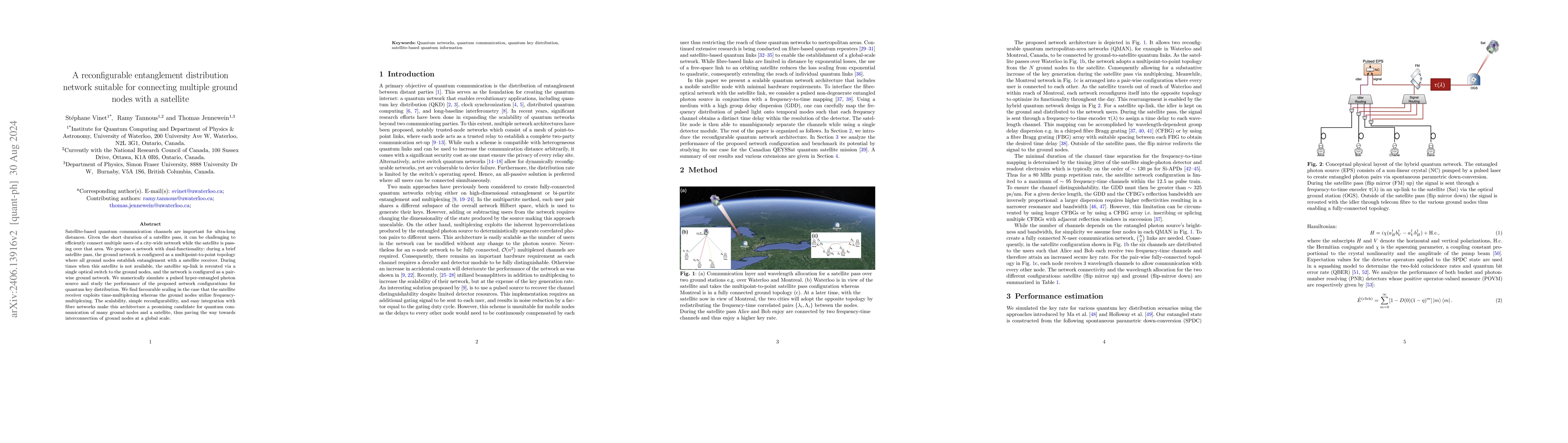 Thumbnail for A reconfigurable entanglement distribution network suitable for
  connecting multiple ground nodes with a satellite