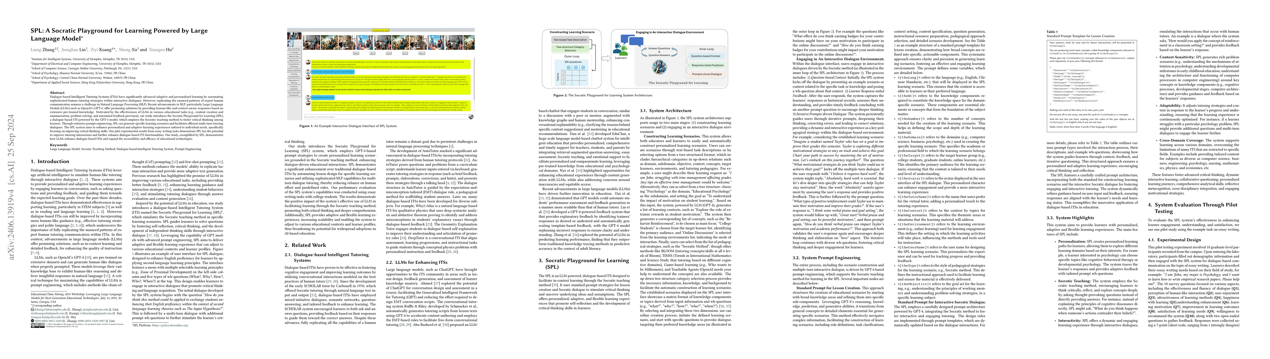 Thumbnail for SPL: A Socratic Playground for Learning Powered by Large Language Model