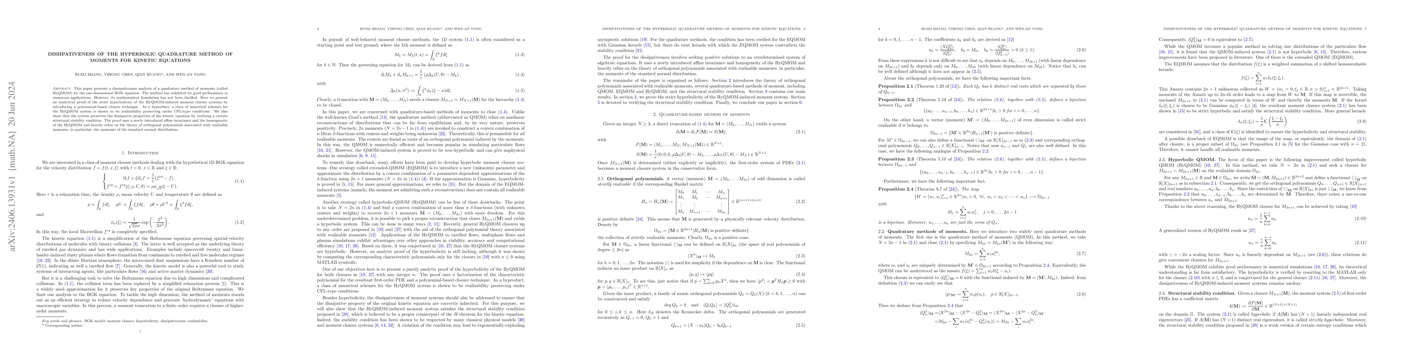 Thumbnail for Dissipativeness of the hyperbolic quadrature method of moments for
  kinetic equations