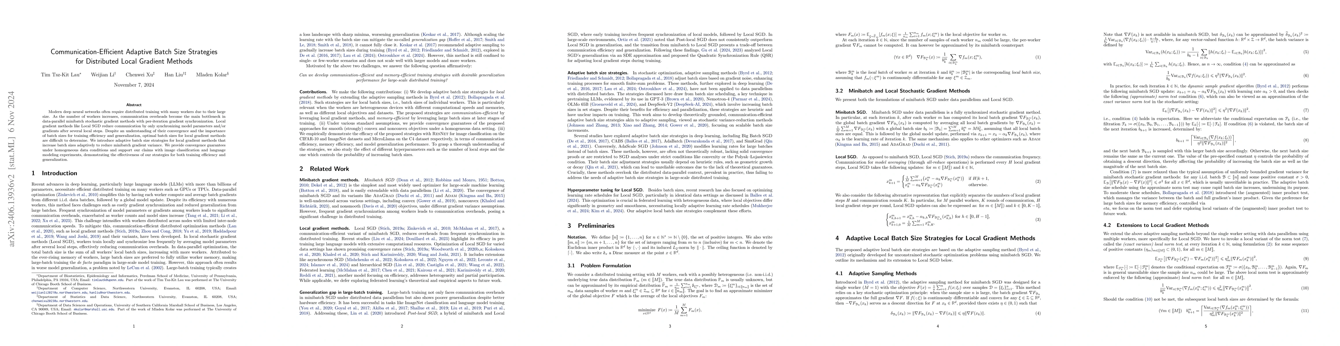 Thumbnail for Communication-Efficient Adaptive Batch Size Strategies for Distributed
  Local Gradient Methods