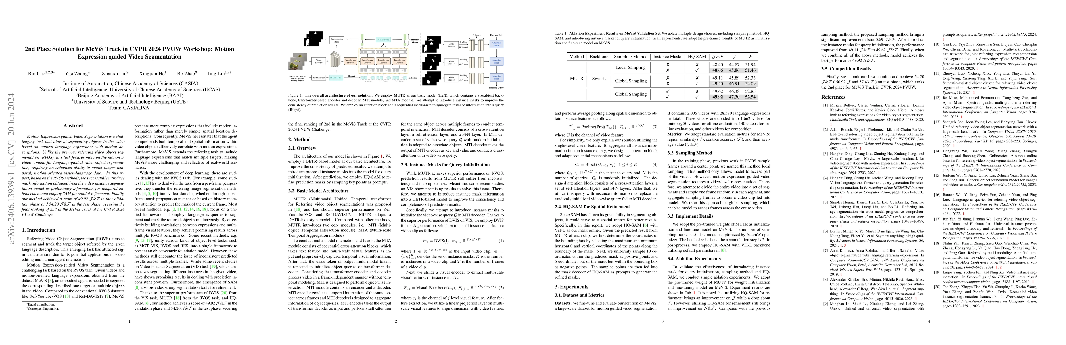 Thumbnail for 2nd Place Solution for MeViS Track in CVPR 2024 PVUW Workshop: Motion
  Expression guided Video Segmentation