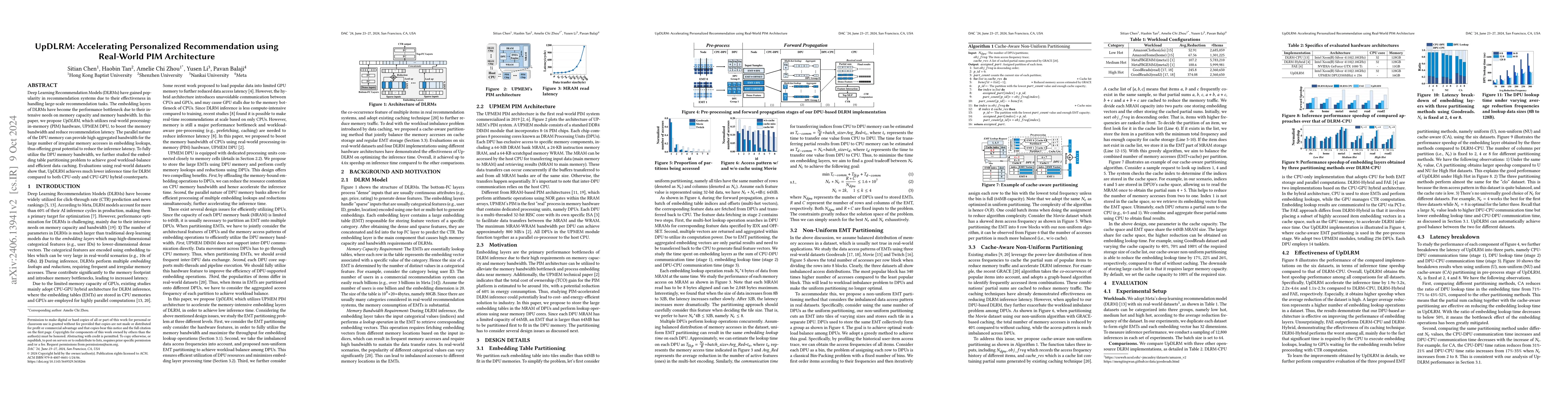 Thumbnail for UpDLRM: Accelerating Personalized Recommendation using Real-World PIM
  Architecture