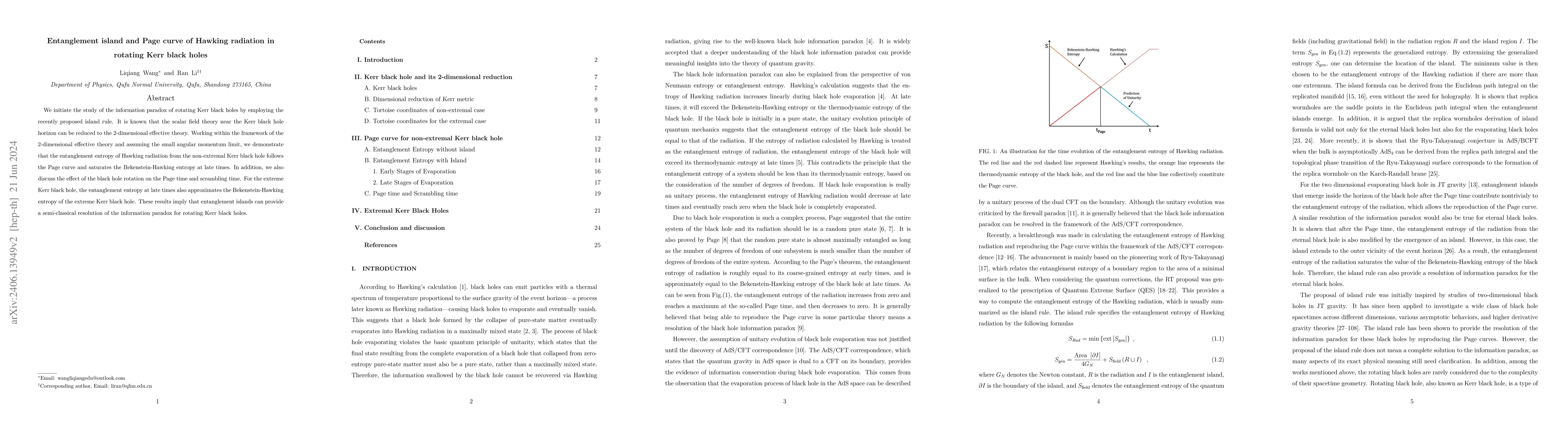 Thumbnail for Entanglement island and Page curve of Hawking radiation in rotating Kerr
  black holes