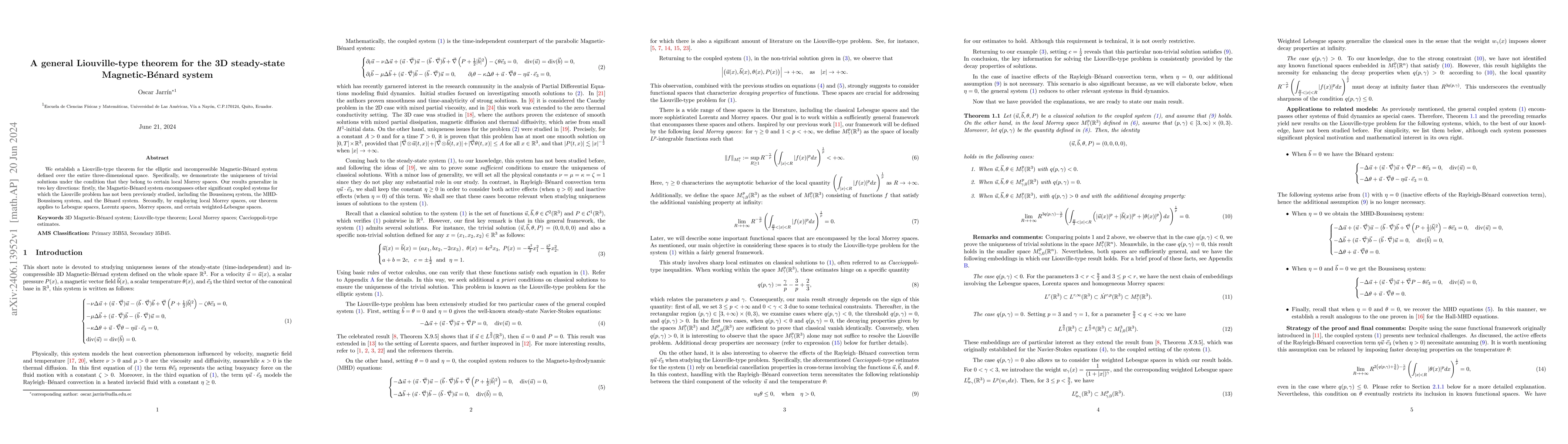 Thumbnail for A general Liouville-type theorem for the 3D steady-state
  Magnetic-B\'enard system