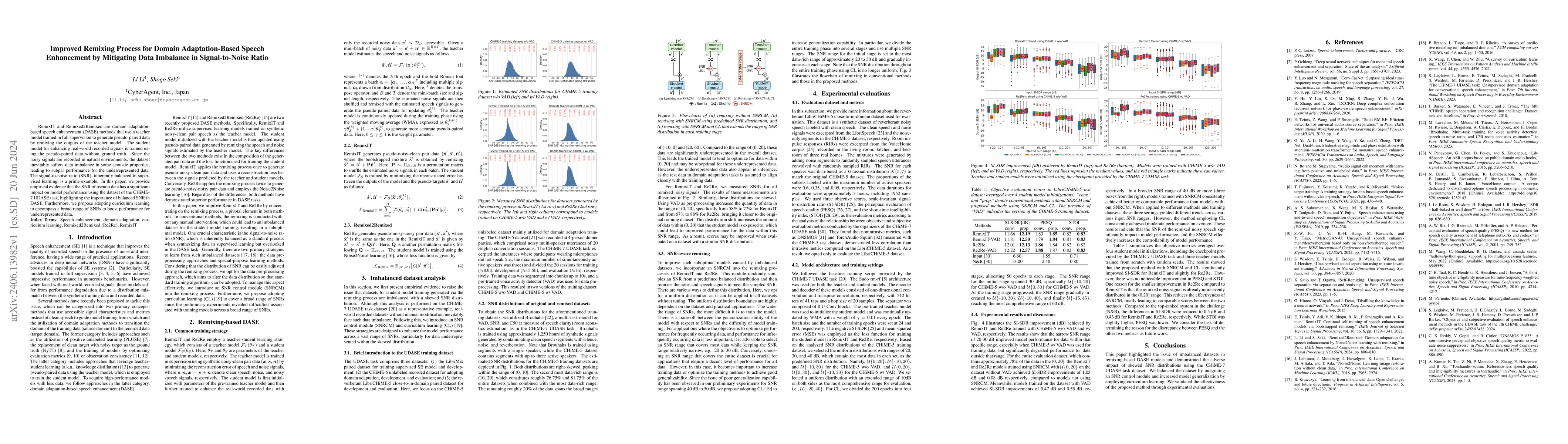 Thumbnail for Improved Remixing Process for Domain Adaptation-Based Speech Enhancement
  by Mitigating Data Imbalance in Signal-to-Noise Ratio
