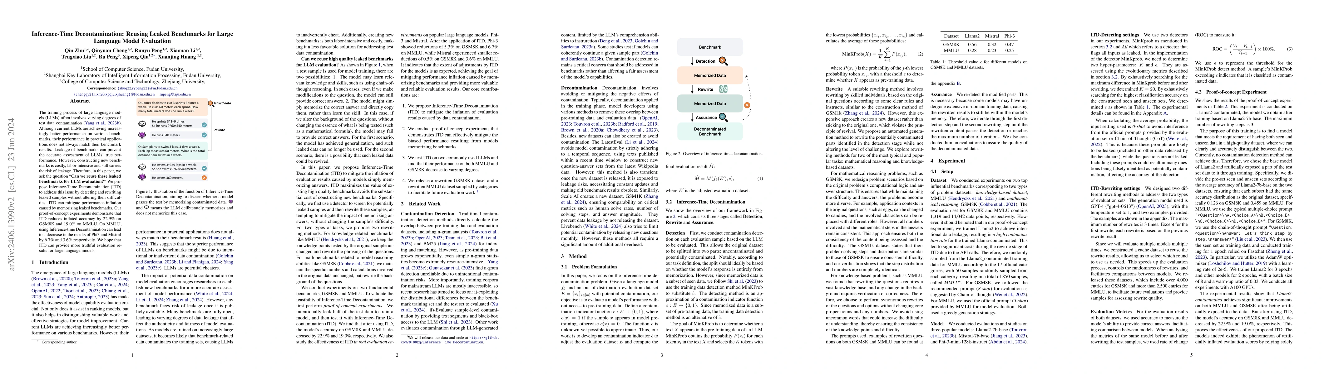 Thumbnail for Inference-Time Decontamination: Reusing Leaked Benchmarks for Large
  Language Model Evaluation