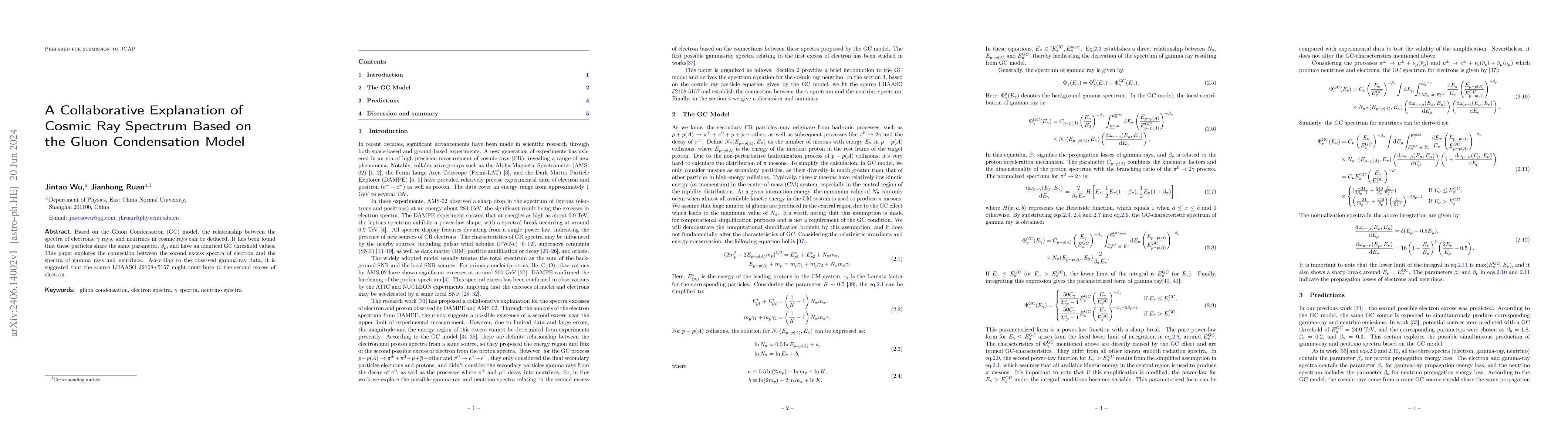 Thumbnail for A Collaborative Explanation of Cosmic Ray Spectrum Based on the Gluon
  Condensation Model