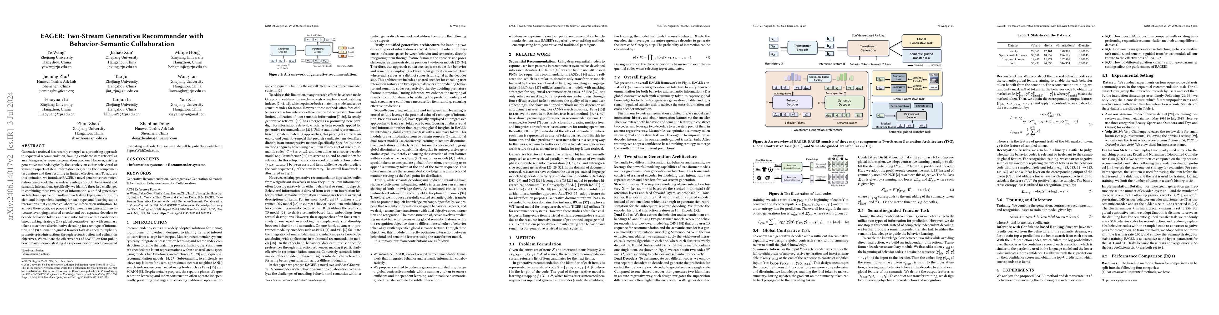 Thumbnail for EAGER: Two-Stream Generative Recommender with Behavior-Semantic
  Collaboration