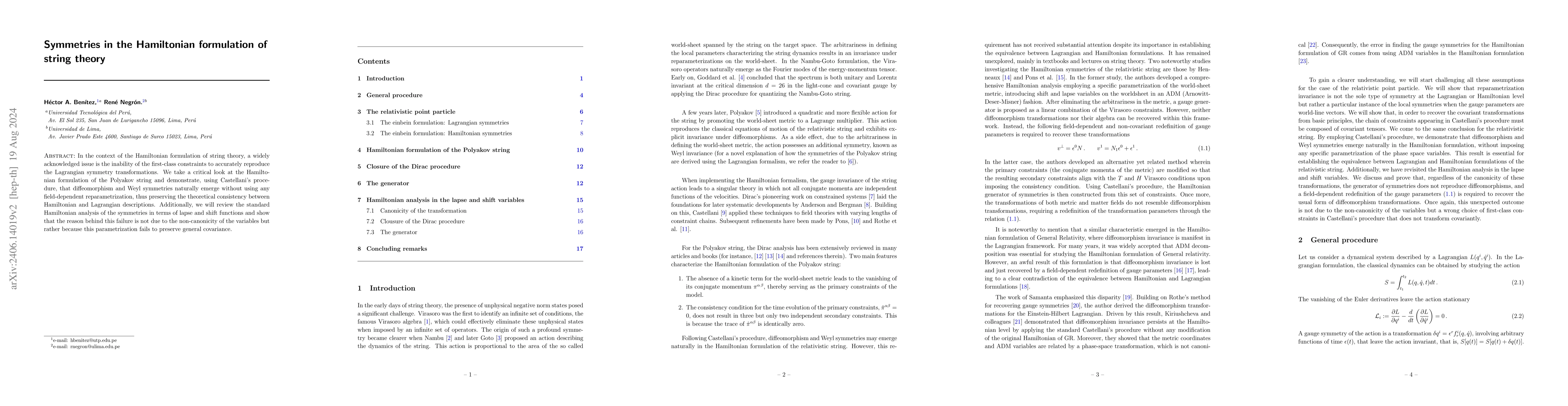 Thumbnail for Symmetries in the Hamiltonian formulation of string theory