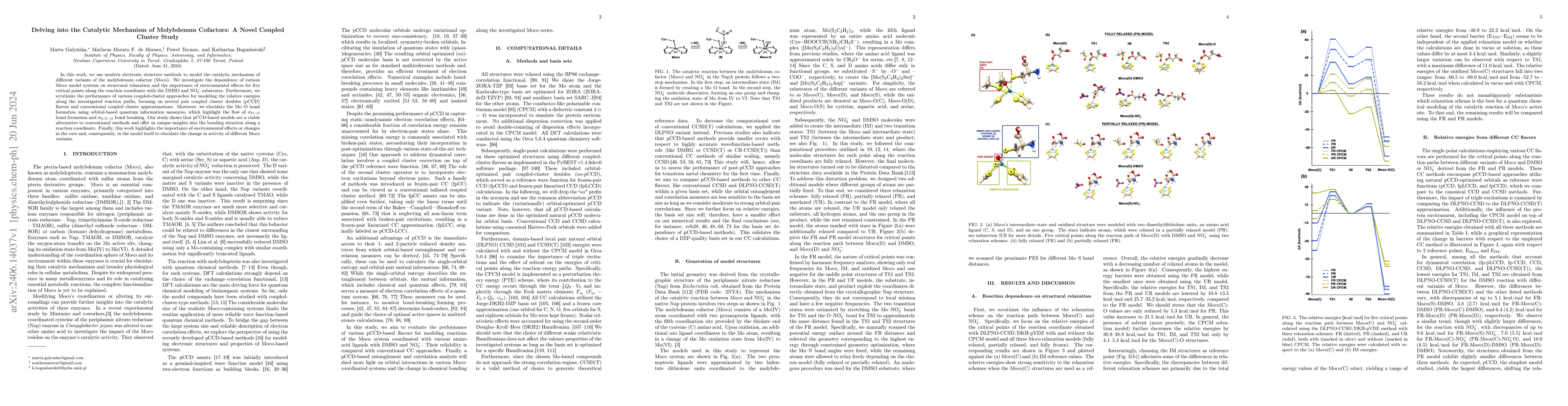 Thumbnail for Delving into the Catalytic Mechanism of Molybdenum Cofactors: A Novel
  Coupled Cluster Study