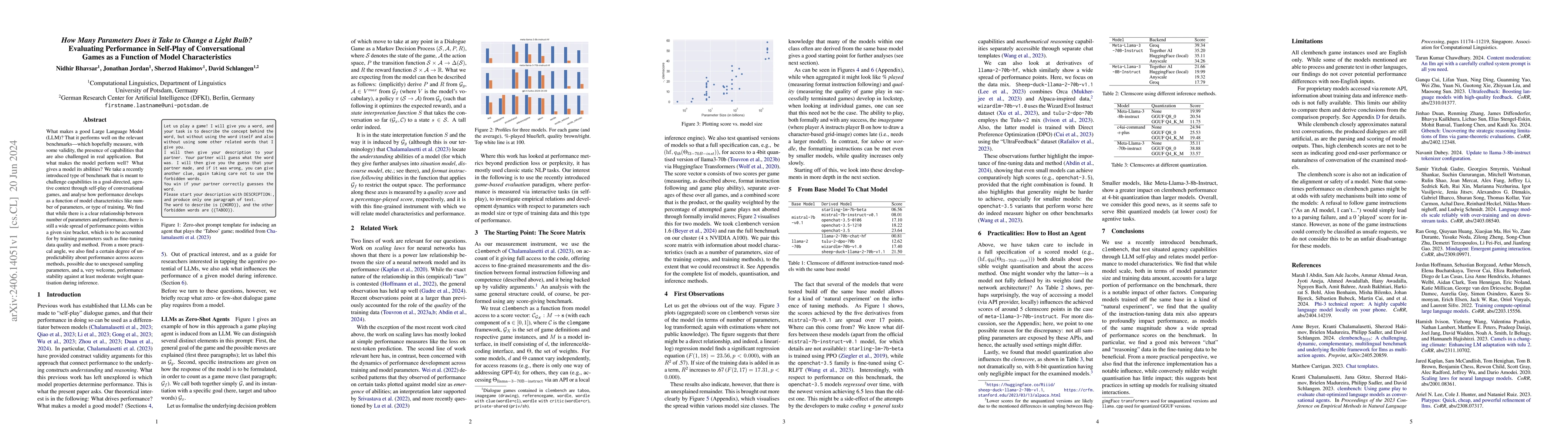 Thumbnail for How Many Parameters Does it Take to Change a Light Bulb? Evaluating
  Performance in Self-Play of Conversational Games as a Function of Model
  Characteristics
