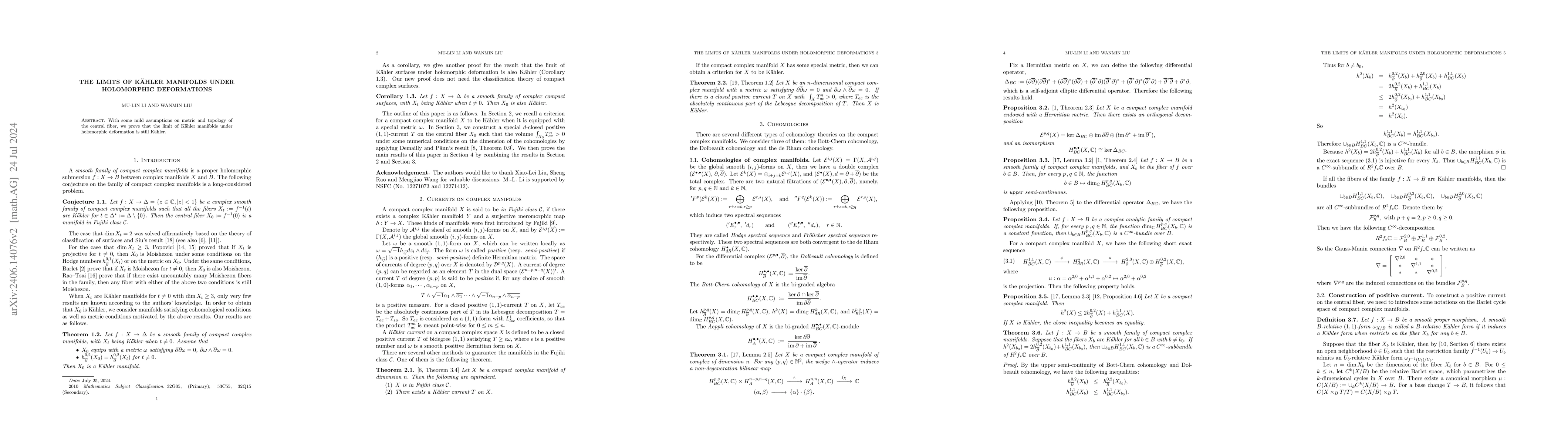 Thumbnail for The limits of Kahler manifolds under holomorphic deformations