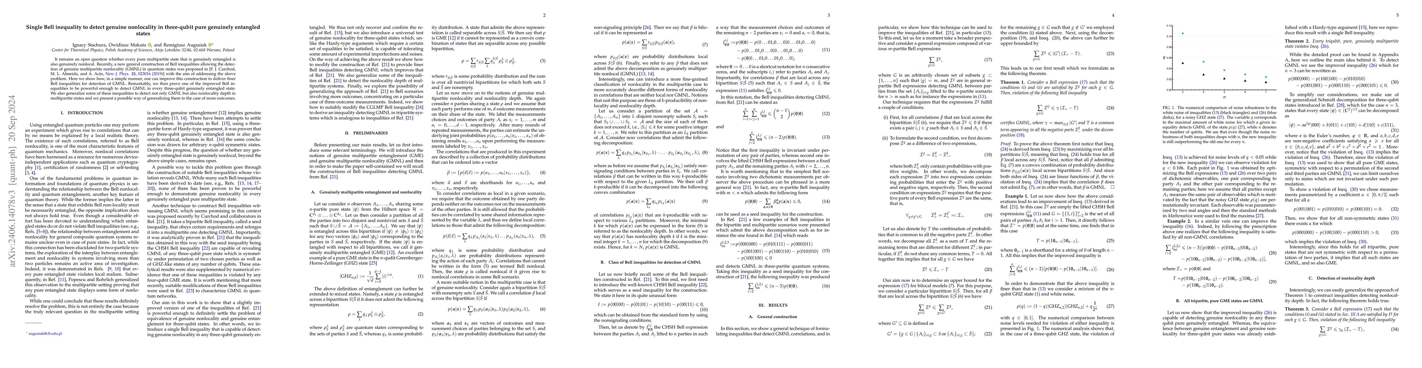 Thumbnail for Single Bell inequality to detect genuine nonlocality in three-qubit
  genuinely entangled states