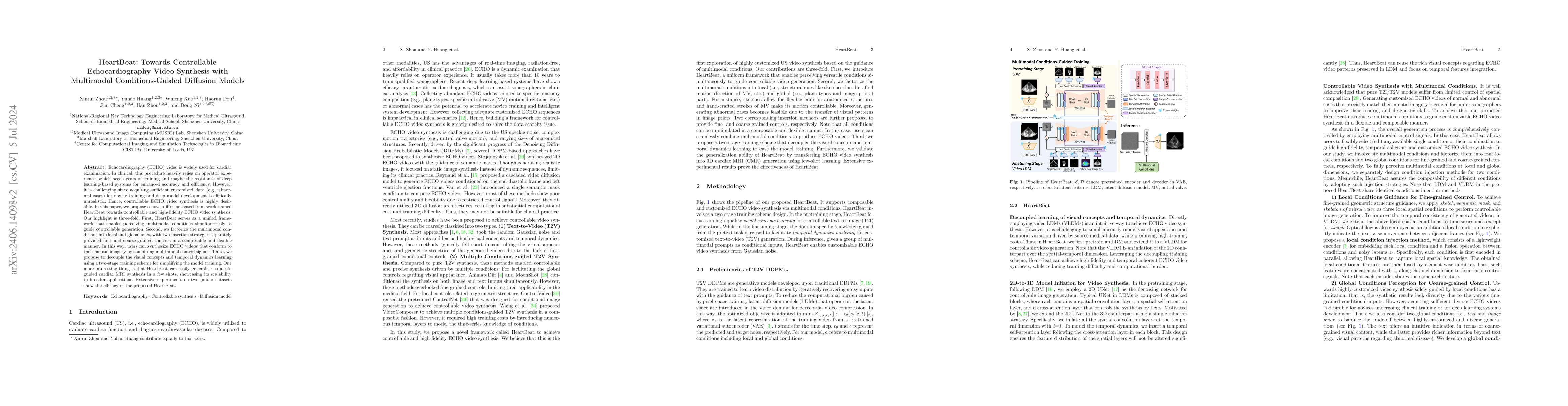 Thumbnail for HeartBeat: Towards Controllable Echocardiography Video Synthesis with
  Multimodal Conditions-Guided Diffusion Models