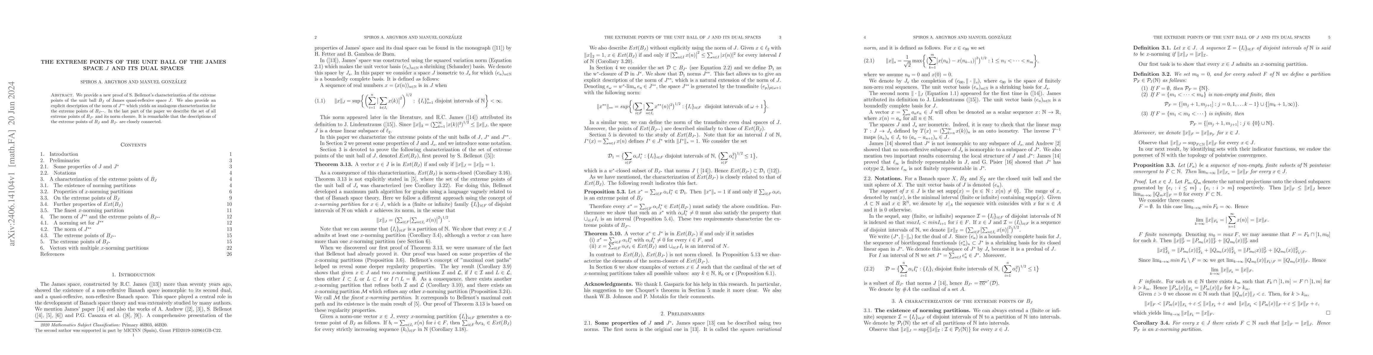 Thumbnail for The Extreme Points of the Unit Ball of the James space $J$ and its dual
  spaces