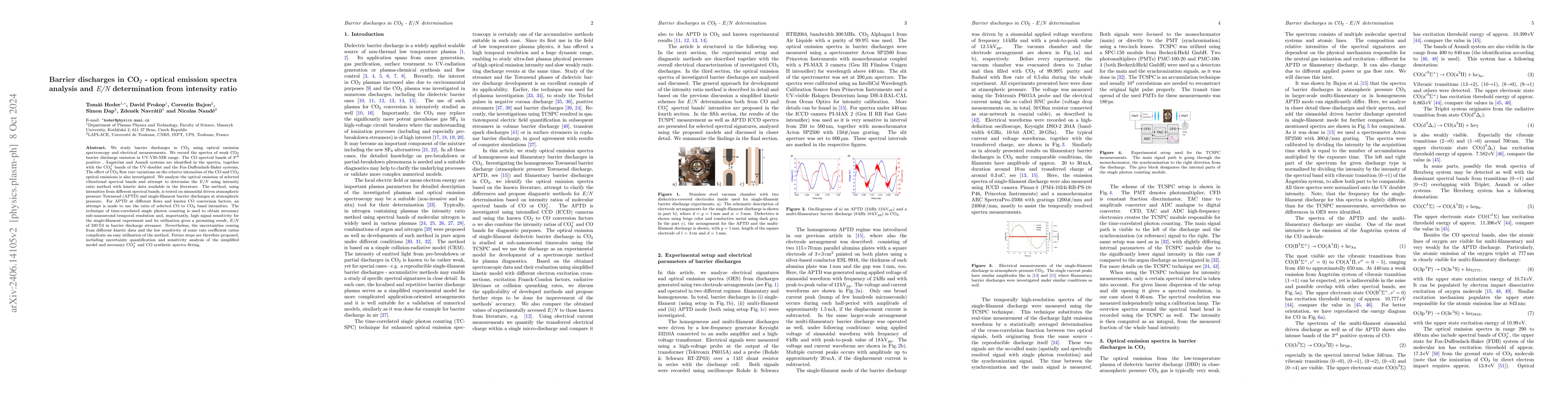 Thumbnail for Barrier discharges in CO$_2$ -- optical emission spectra analysis and
  E/N determination from intensity ratio