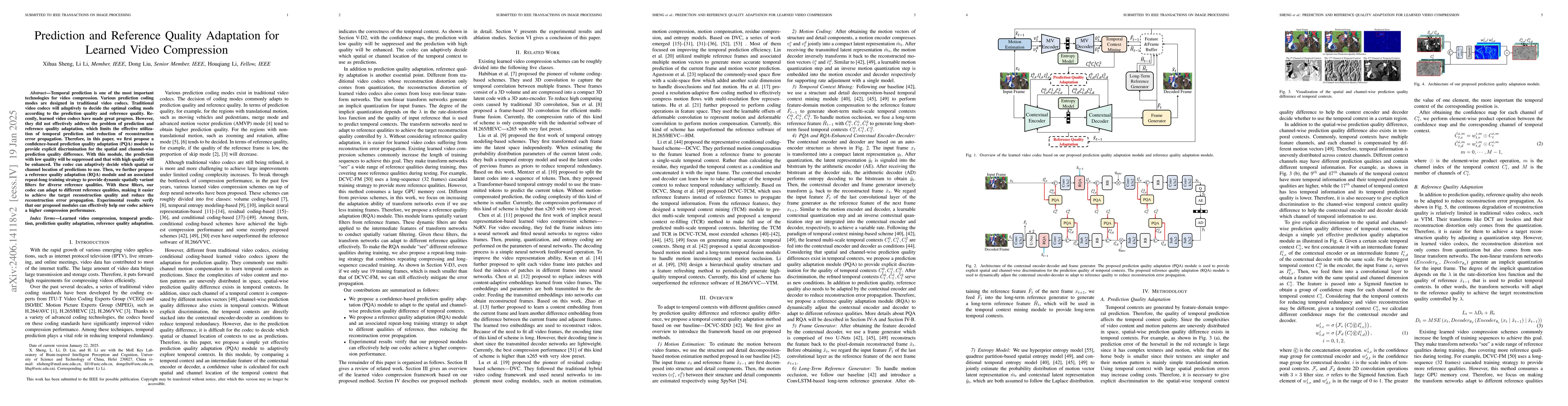 Thumbnail for Prediction and Reference Quality Adaptation for Learned Video
  Compression