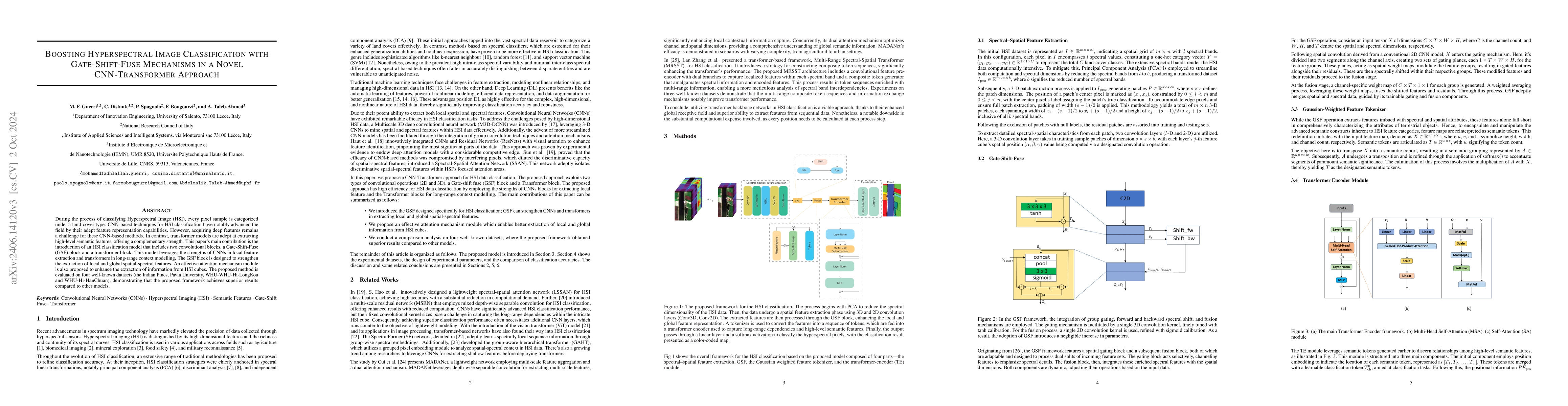 Thumbnail for Boosting Hyperspectral Image Classification with Gate-Shift-Fuse
  Mechanisms in a Novel CNN-Transformer Approach