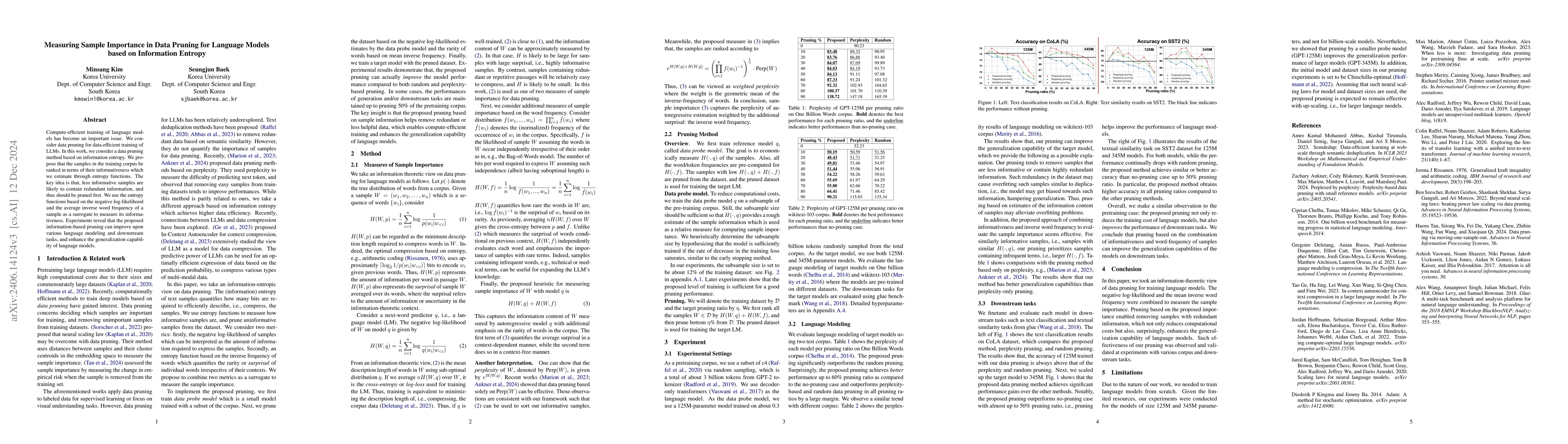 Thumbnail for Measuring Sample Importance in Data Pruning for Training LLMs from a
  Data Compression Perspective