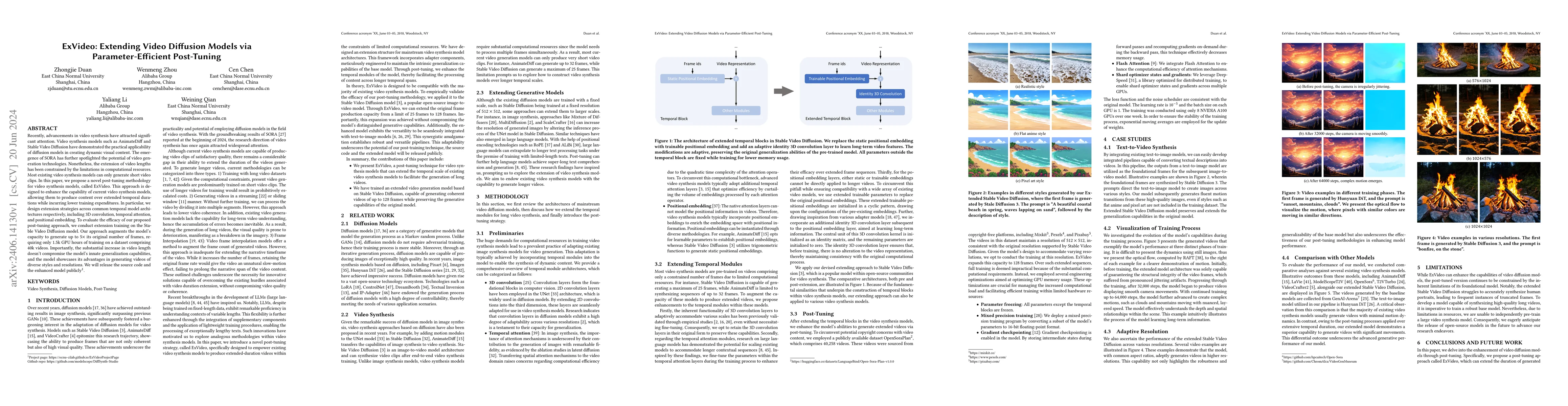 Thumbnail for ExVideo: Extending Video Diffusion Models via Parameter-Efficient
  Post-Tuning