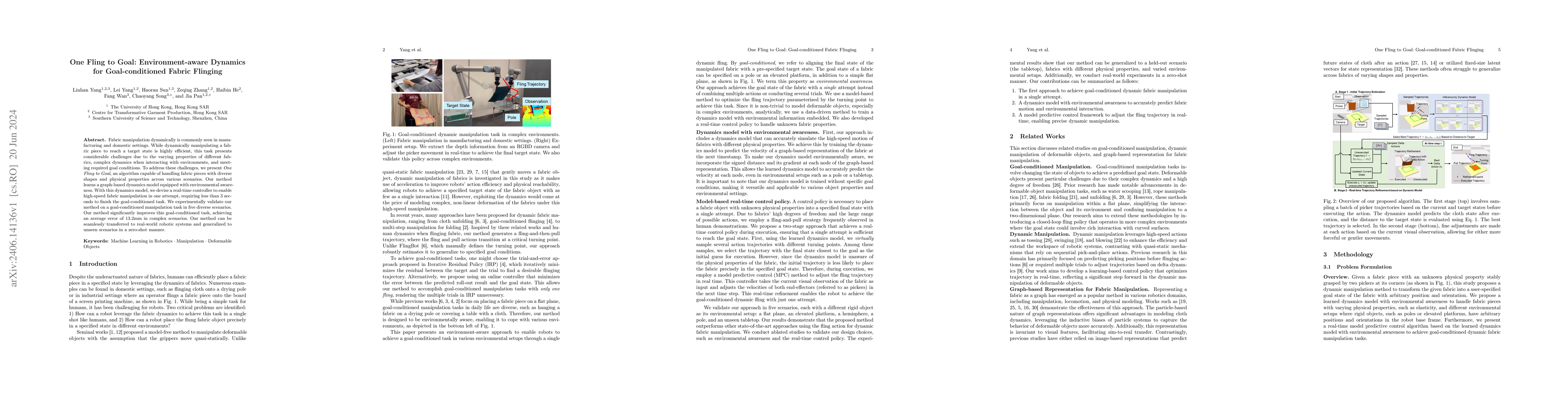 Thumbnail for One Fling to Goal: Environment-aware Dynamics for Goal-conditioned
  Fabric Flinging