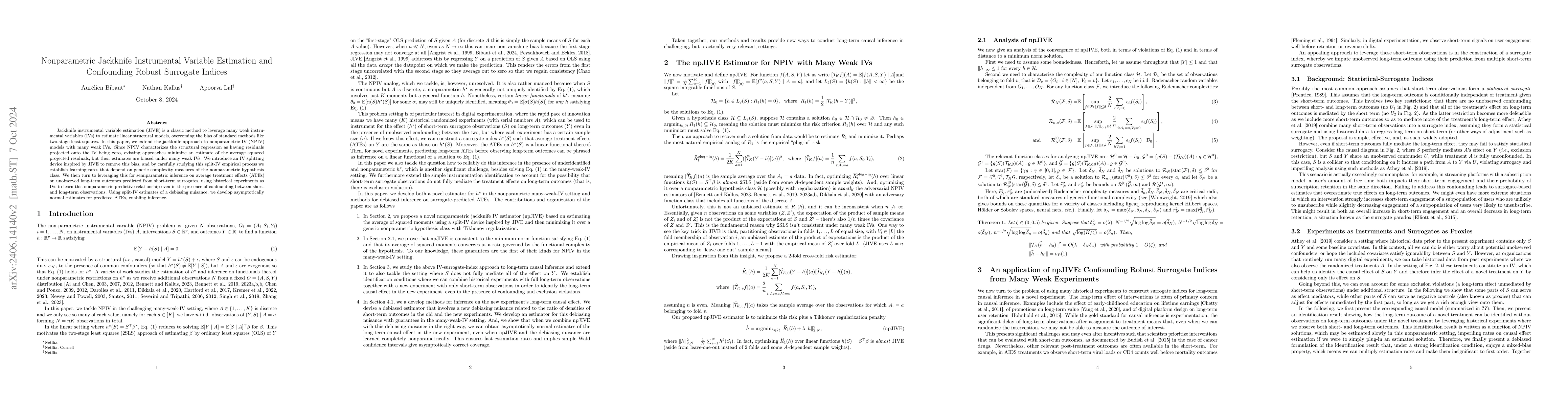 Thumbnail for Nonparametric Jackknife Instrumental Variable Estimation and Confounding
  Robust Surrogate Indices