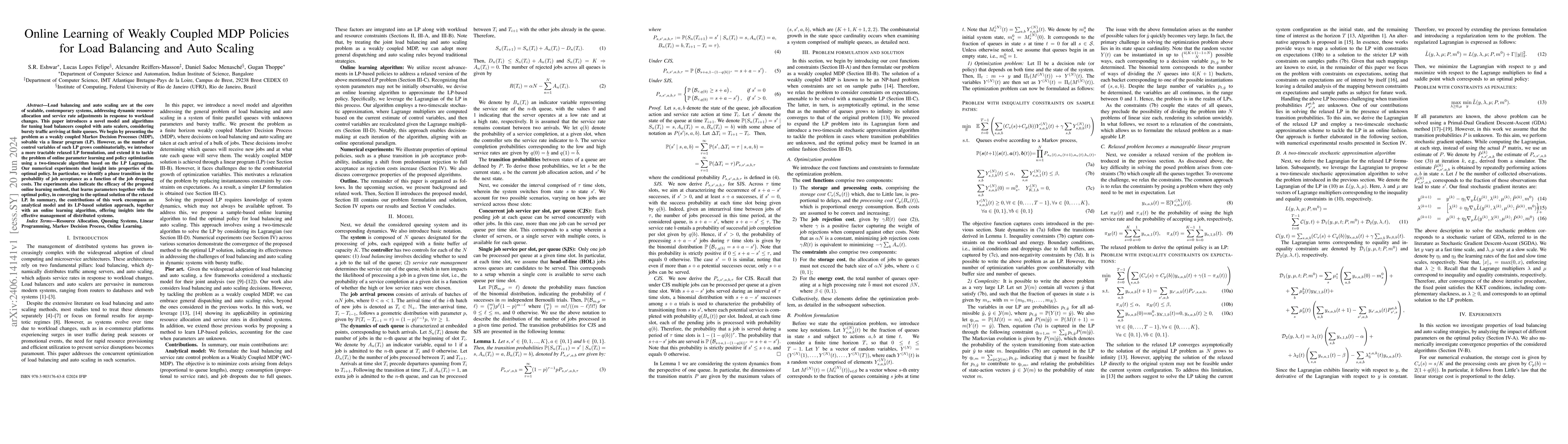 Thumbnail for Online Learning of Weakly Coupled MDP Policies for Load Balancing and
  Auto Scaling
