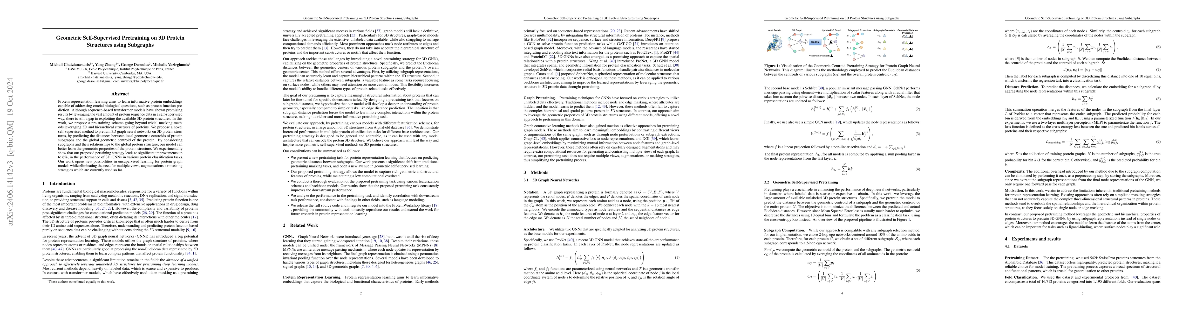 Thumbnail for Geometric Self-Supervised Pretraining on 3D Protein Structures using
  Subgraphs