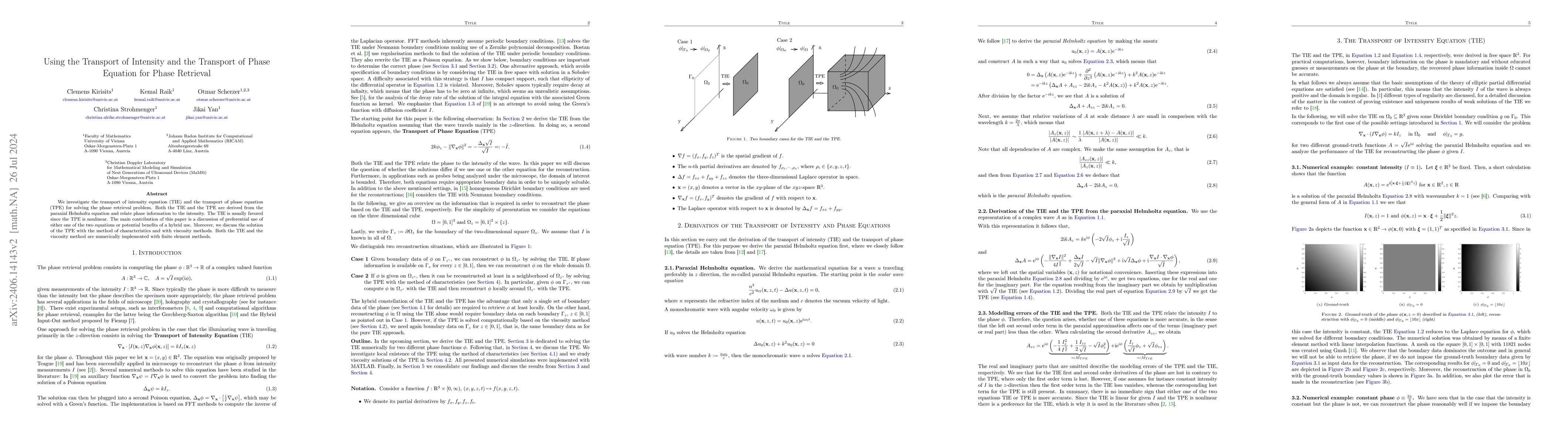 Thumbnail for Using the Transport of Intensity and the Transport of Phase Equation for
  Phase Retrieval