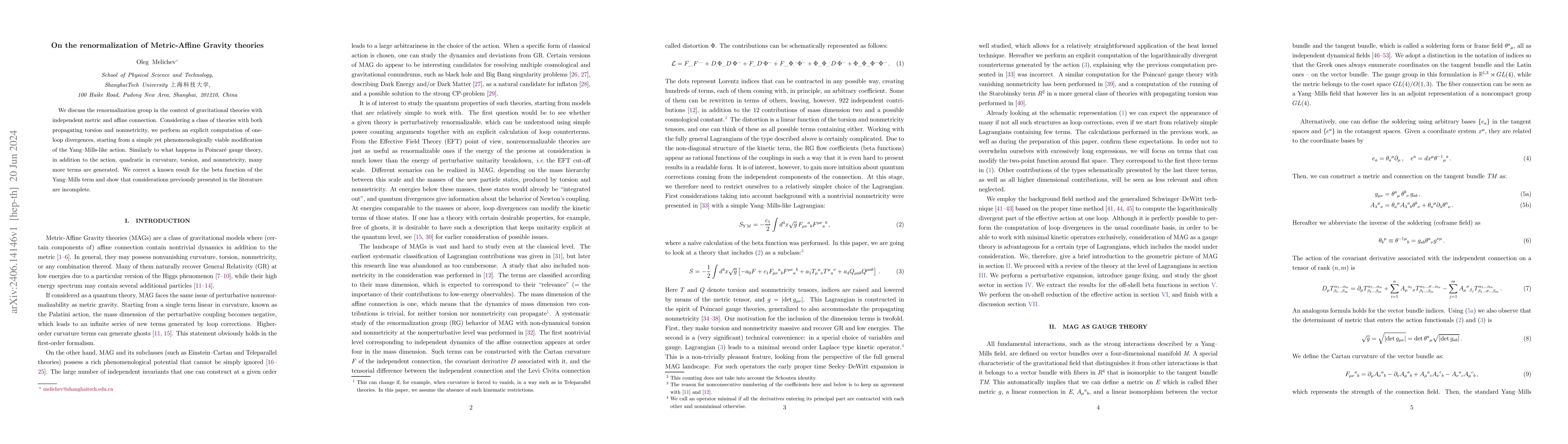Thumbnail for On the renormalization of Metric-Affine Gravity theories