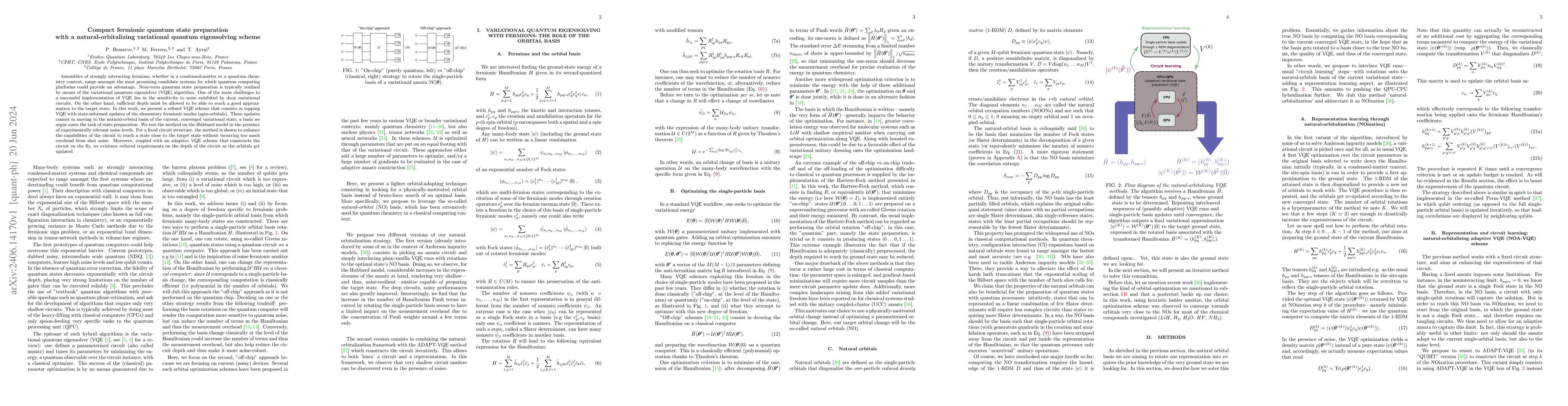 Thumbnail for Compact fermionic quantum state preparation with a natural-orbitalizing
  variational quantum eigensolving scheme
