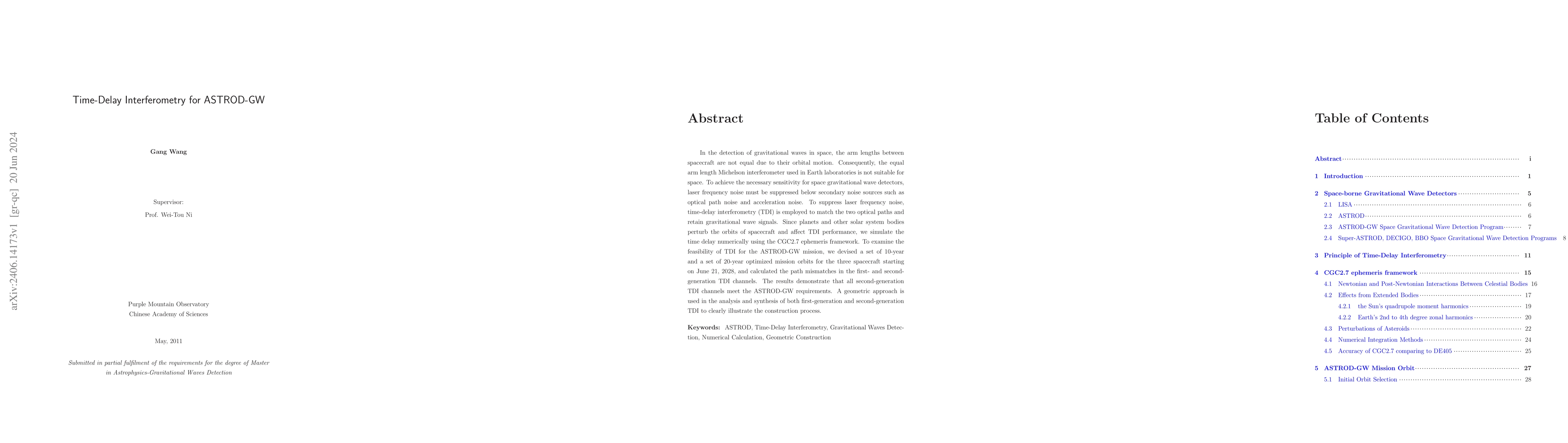Thumbnail for Time-Delay Interferometry for ASTROD-GW