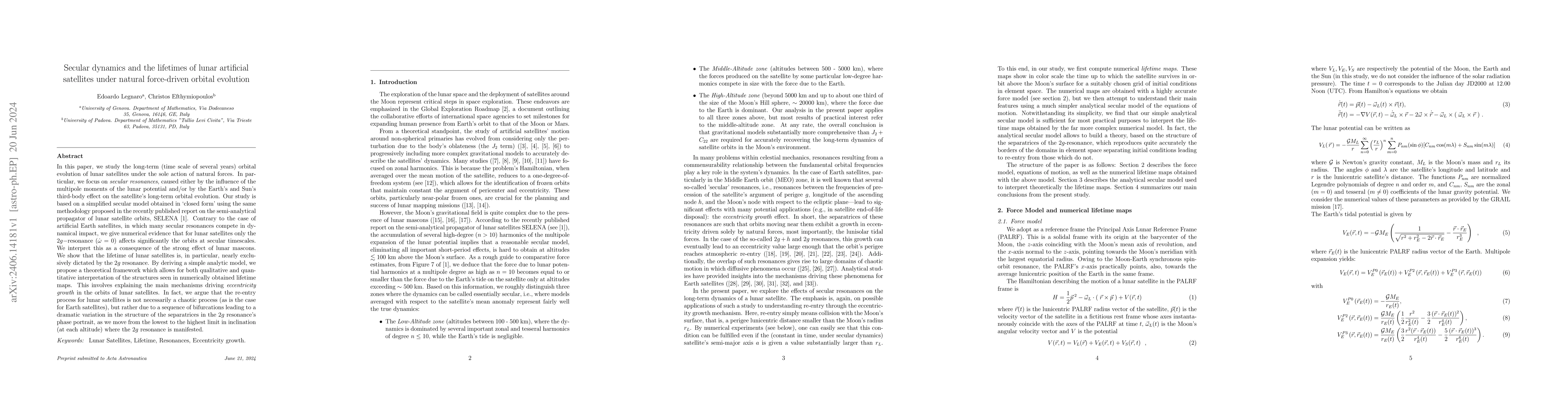 Thumbnail for Secular dynamics and the lifetimes of lunar artificial satellites under
  natural force-driven orbital evolution