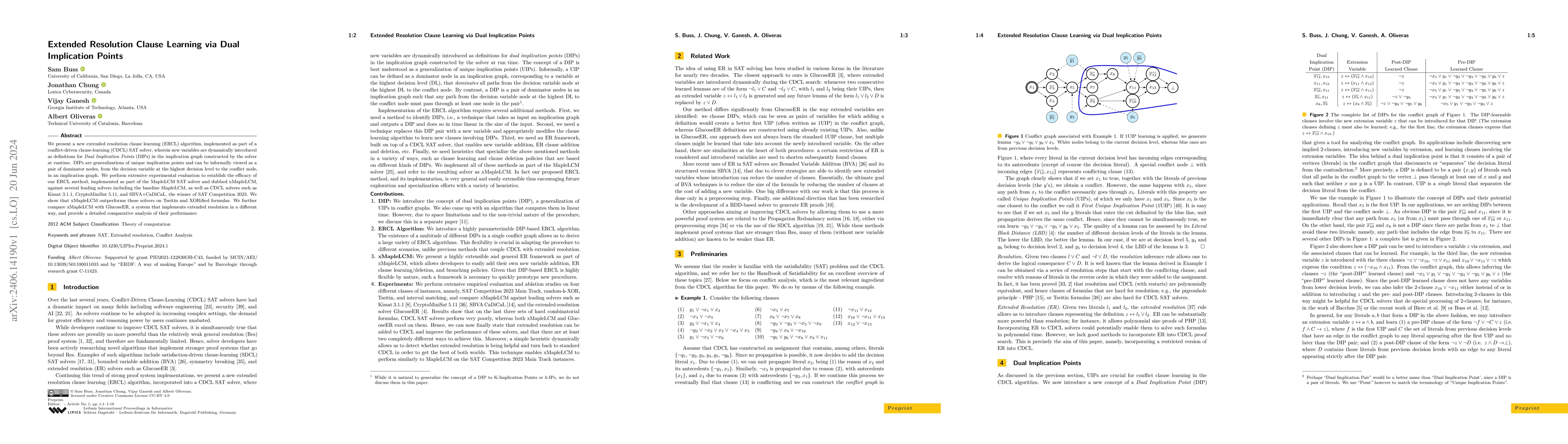 Thumbnail for Extended Resolution Clause Learning via Dual Implication Points