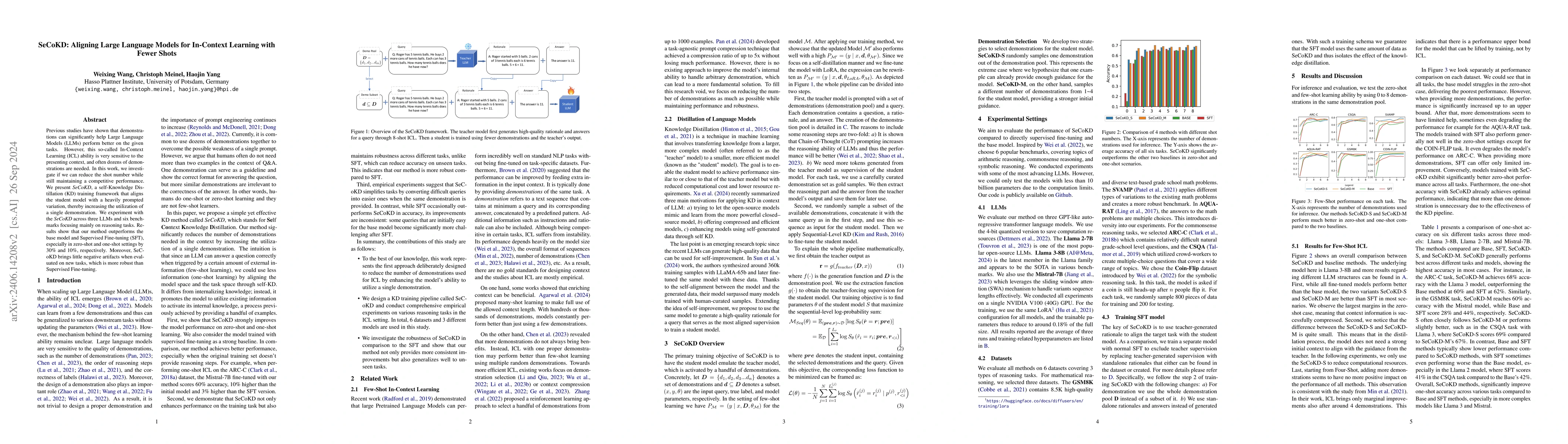 Thumbnail for SeCoKD: Aligning Large Language Models for In-Context Learning with
  Fewer Shots