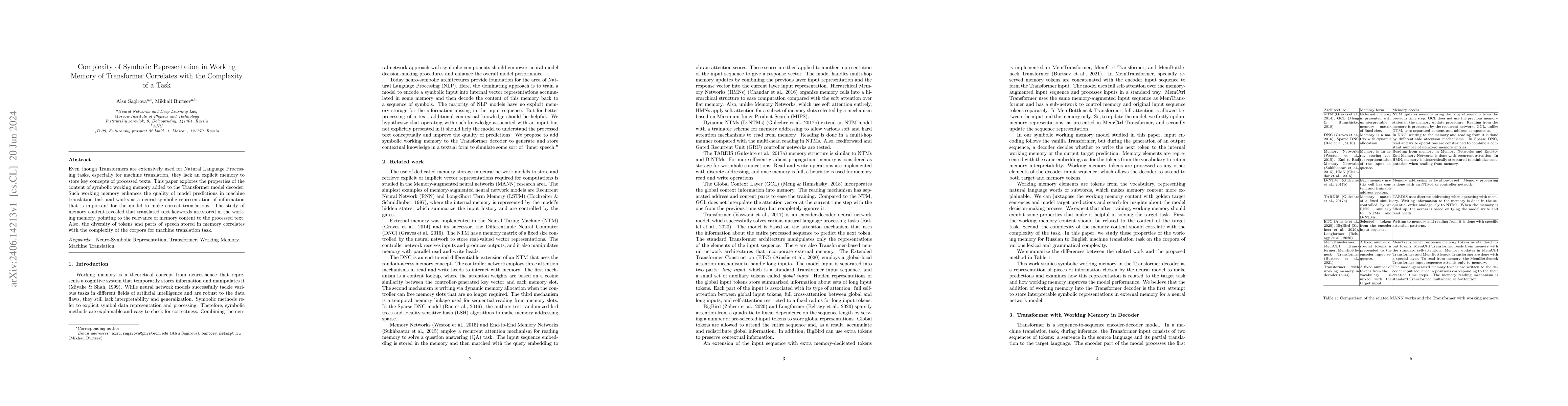 Thumbnail for Complexity of Symbolic Representation in Working Memory of Transformer
  Correlates with the Complexity of a Task