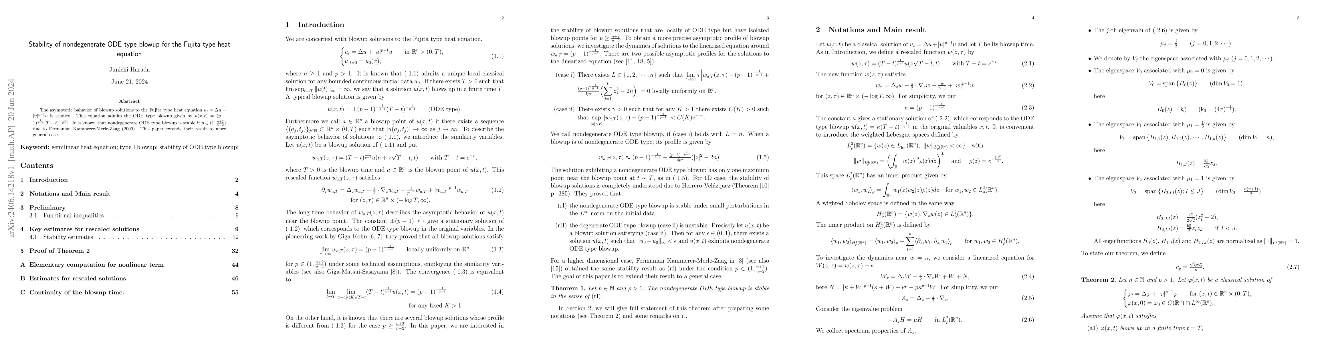 Thumbnail for Stability of nondegenerate ODE type blowup for the Fujita type heat
  equation