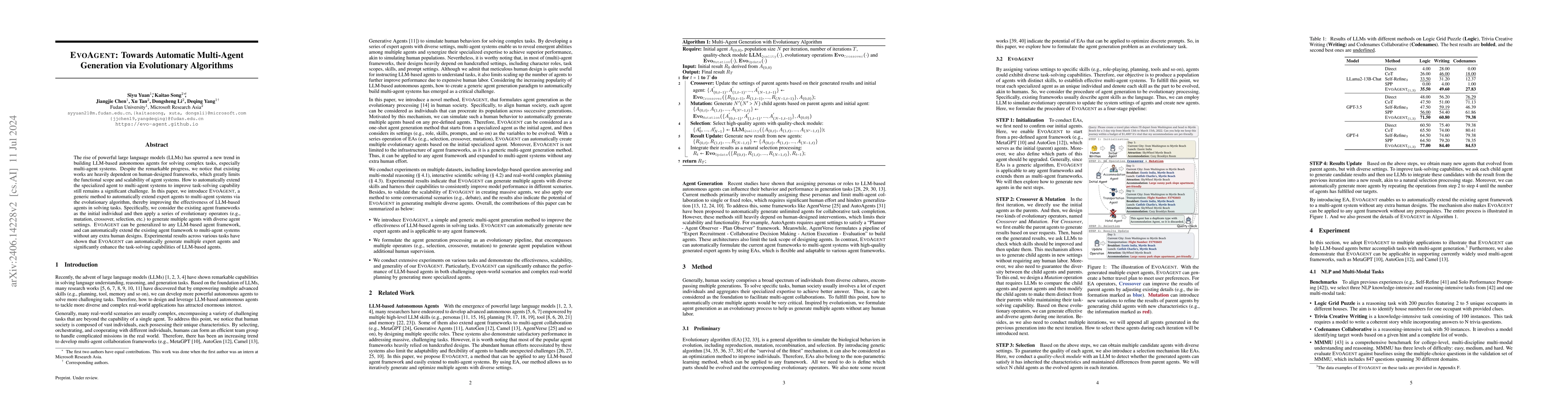 Thumbnail for EvoAgent: Towards Automatic Multi-Agent Generation via Evolutionary
  Algorithms