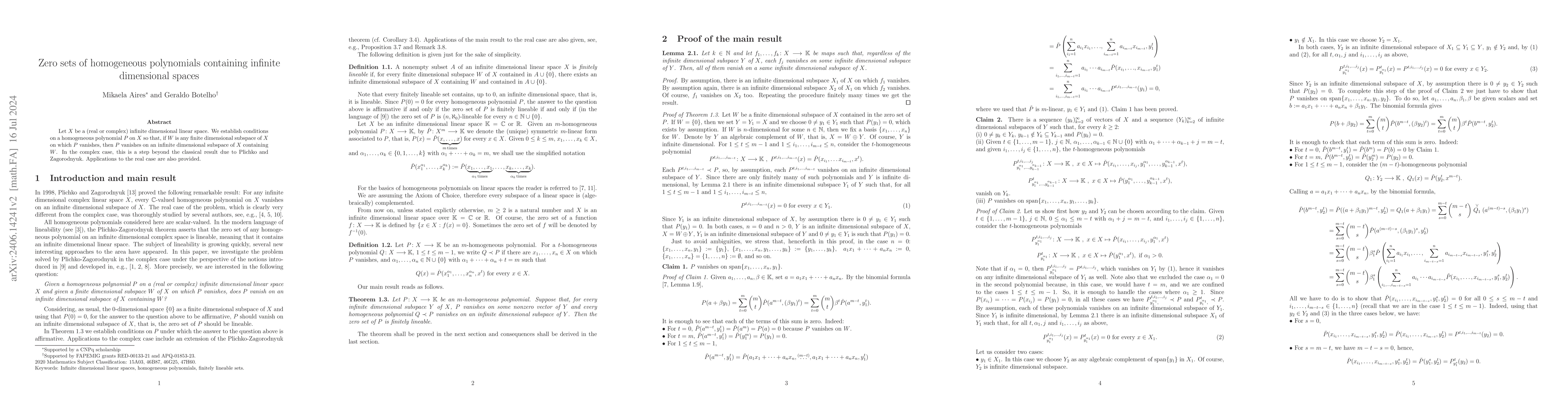 Thumbnail for Zero sets of homogeneous polynomials containing infinite dimensional
  spaces