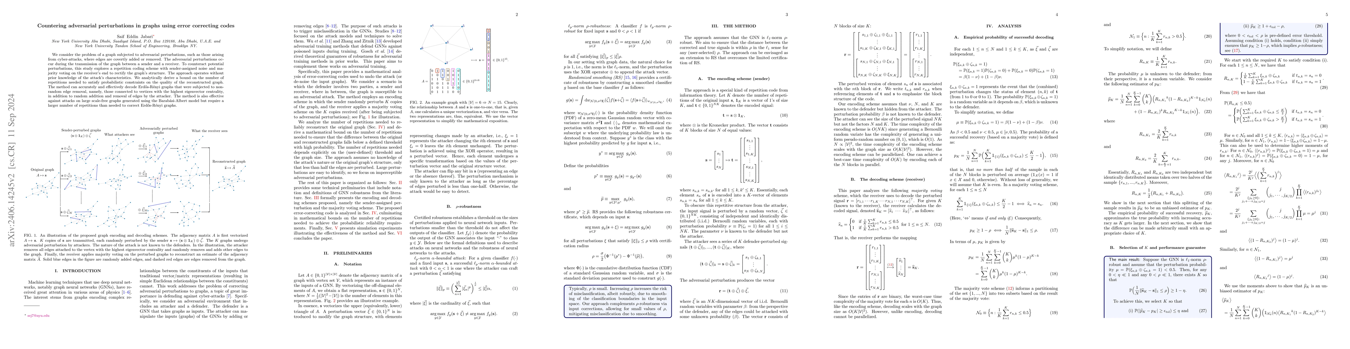 Thumbnail for On countering adversarial perturbations in graphs using error correcting
  codes