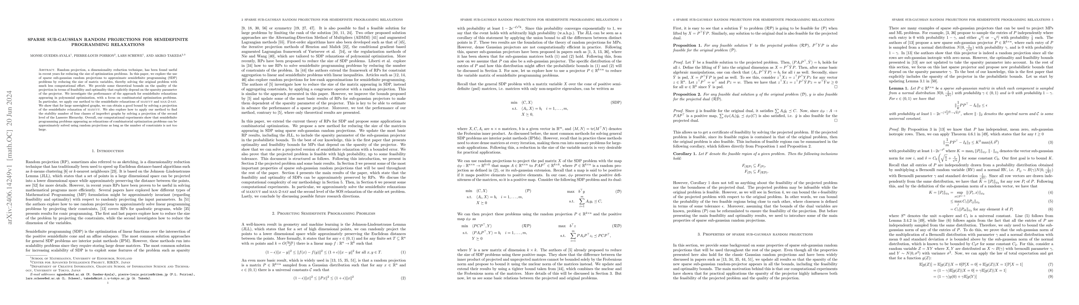 Thumbnail for Sparse Sub-gaussian Random Projections for Semidefinite Programming
  Relaxations