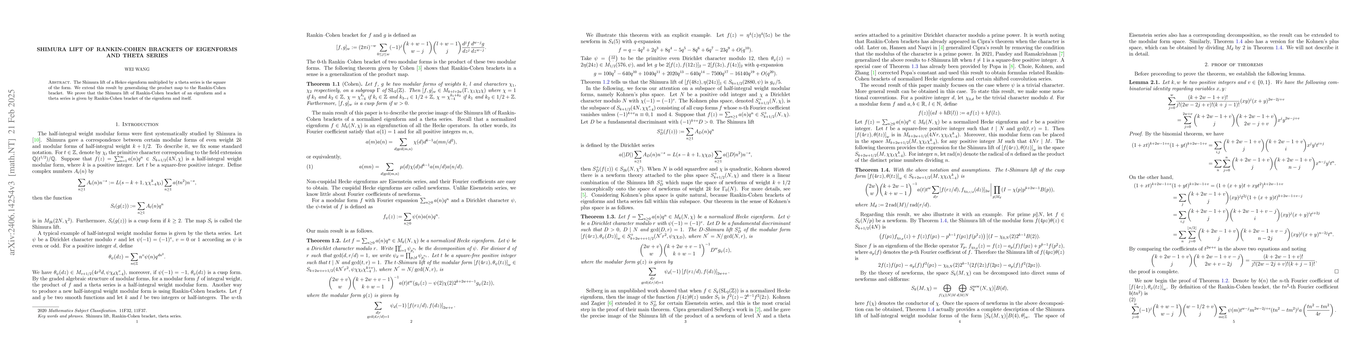 Thumbnail for Shimura lift of Rankin-Cohen brackets of eigenforms and theta series