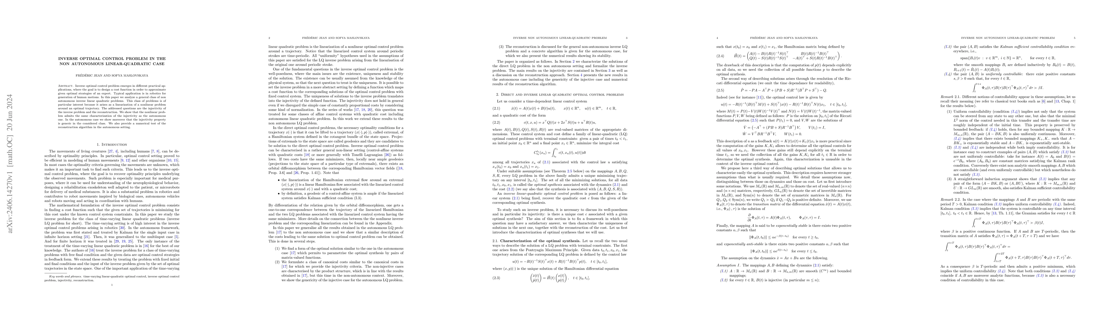 Thumbnail for Inverse optimal control problem in the non autonomous linear-quadratic
  case