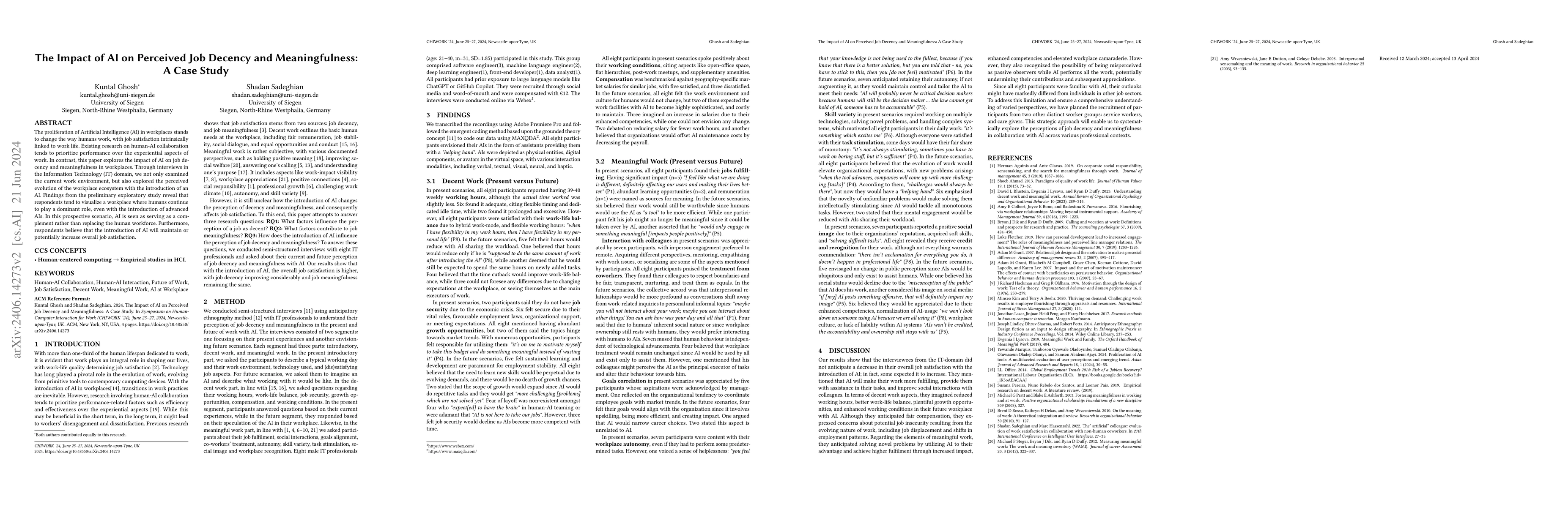 Thumbnail for The Impact of AI on Perceived Job Decency and Meaningfulness: A Case
  Study