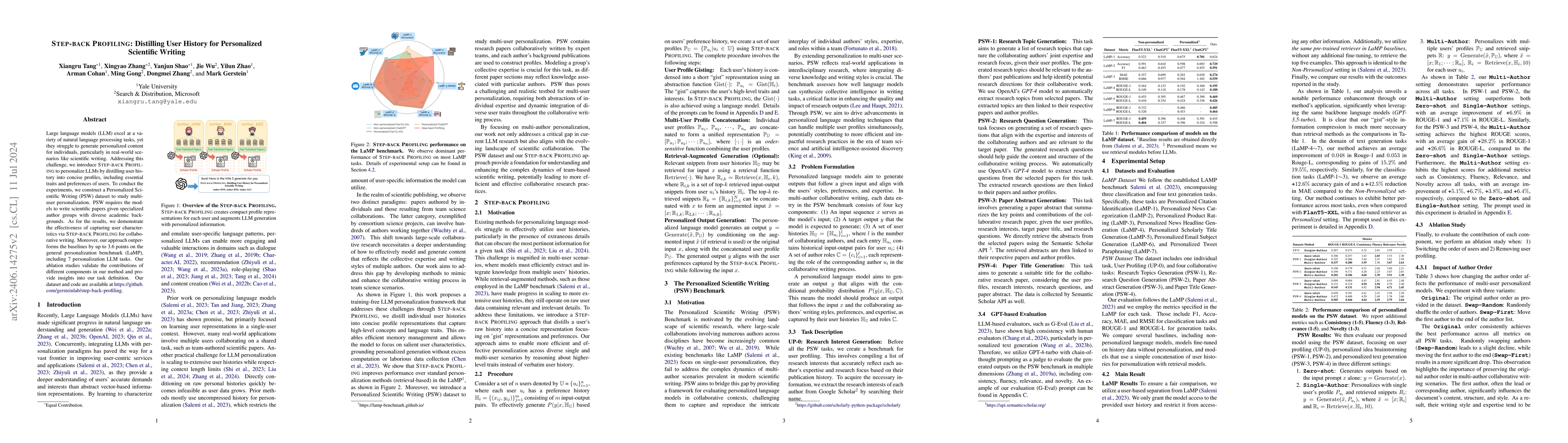 Thumbnail for Step-Back Profiling: Distilling User History for Personalized Scientific
  Writing
