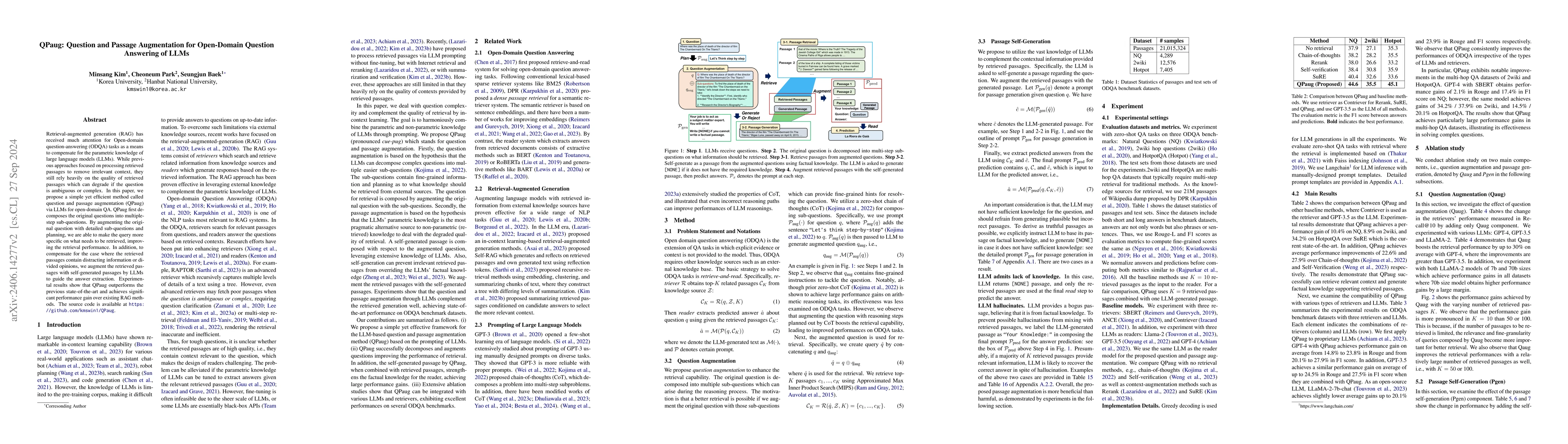 Thumbnail for Augmenting Query and Passage for Retrieval-Augmented Generation using
  LLMs for Open-Domain Question Answering